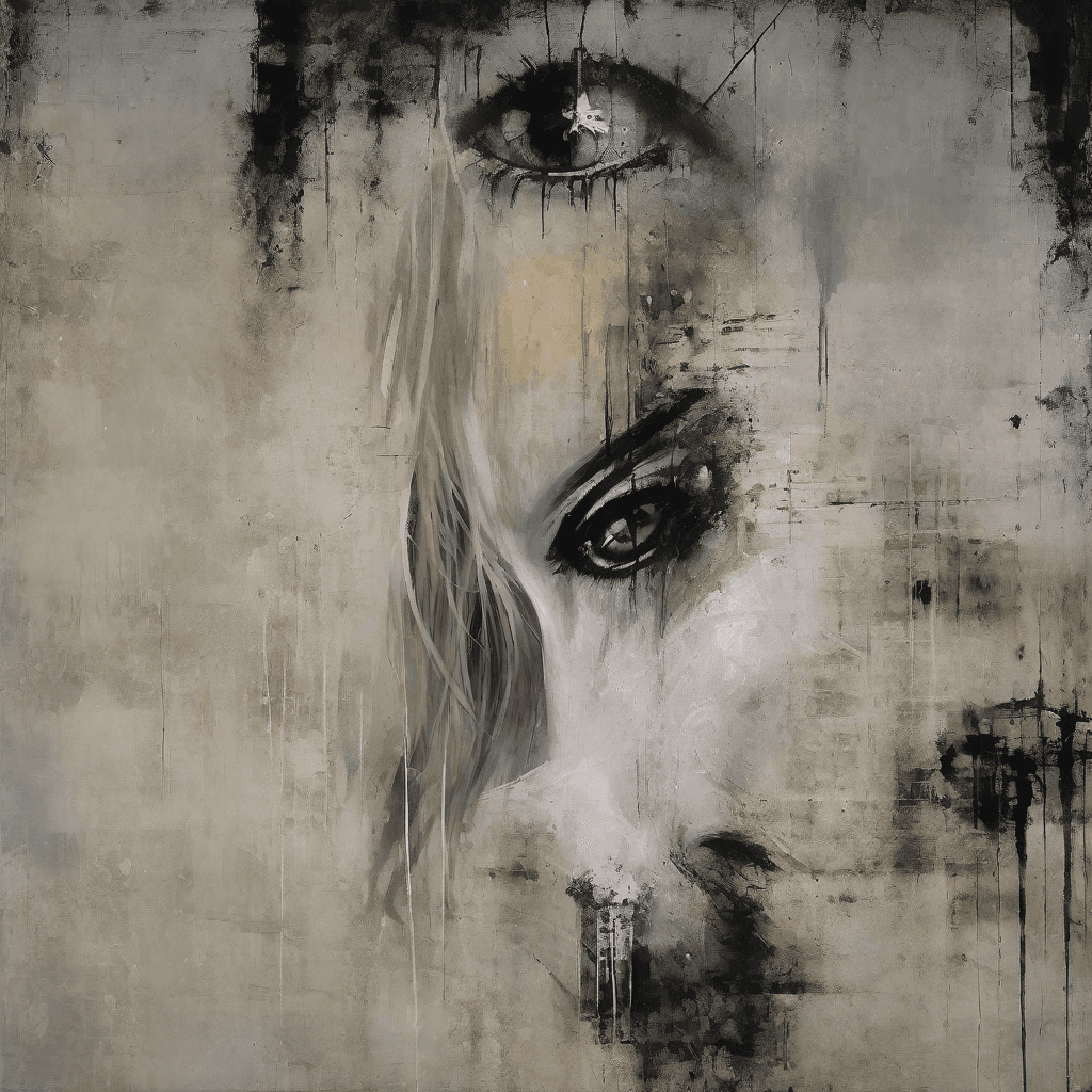 AI generated: The abstract black and white charcoal portrait drawing, exudes a hauntingly beautiful aura, capturin...