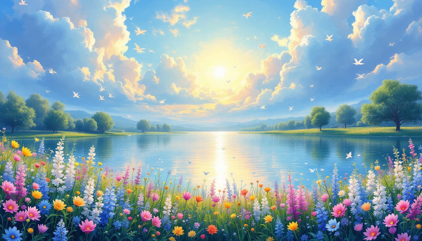 AI generated: Um cenário onírico inspirado em um mundo poético, com um lago brilhante ao estilo impressionista de ...