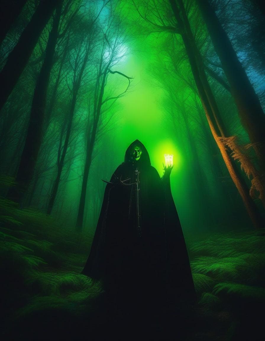 AI generated: gothic illuminated anthropomorphic creature, full body,  in a Bioluminescent Forest, surreal atmosph...