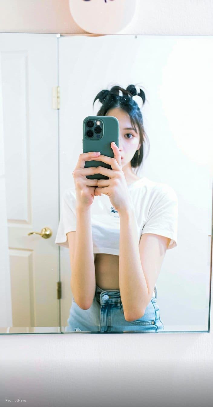 AI generated: (SORA)
A completely ordinary iPhone selfie in front of a full-length mirror, a quick snapshot taken ...
