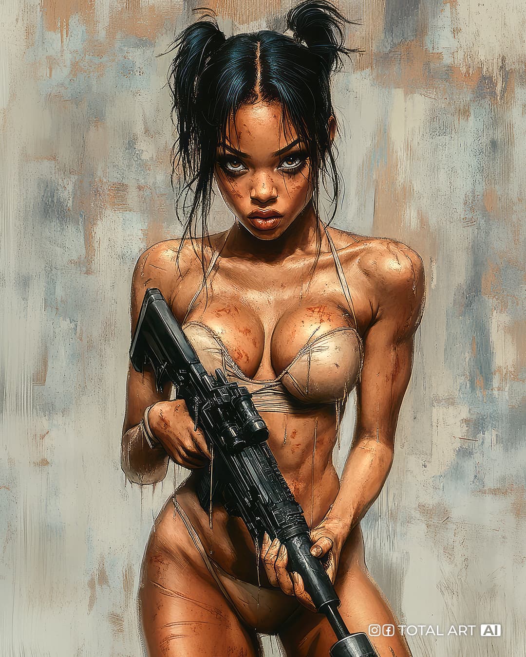 AI generated: Comic book cover illustration, full body shot of young beautiful African American woman, top model f...
