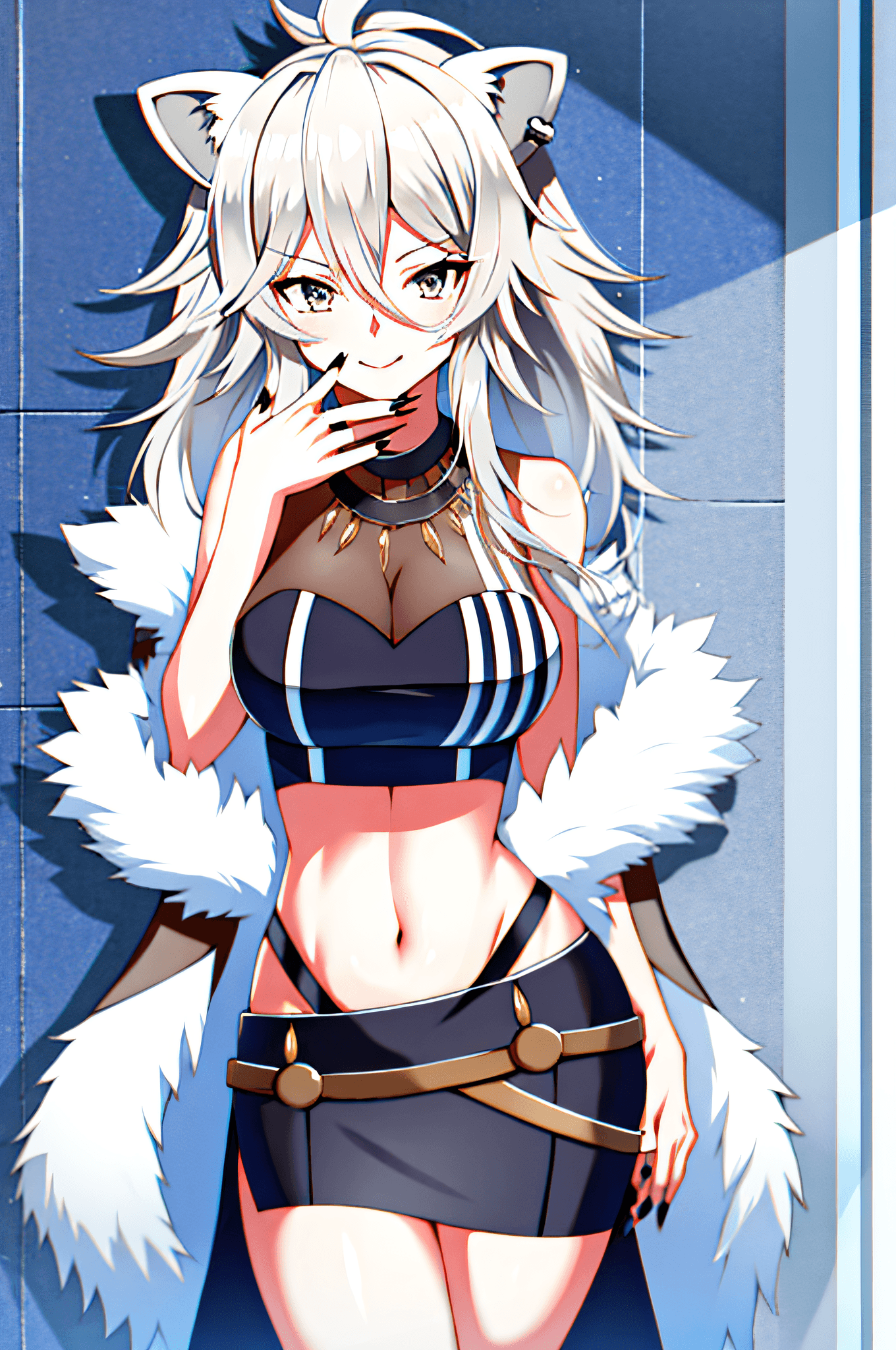 AI generated: A lunar dream beta model, absurdres, highres, best quality, Botan, black top, fur-trim, oionlion ear...