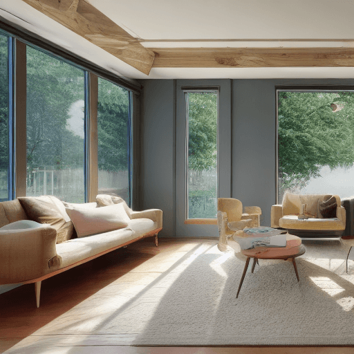 AI generated: High resolution photography interior design, dreamy sunken living room conversation pit, wooden floo...