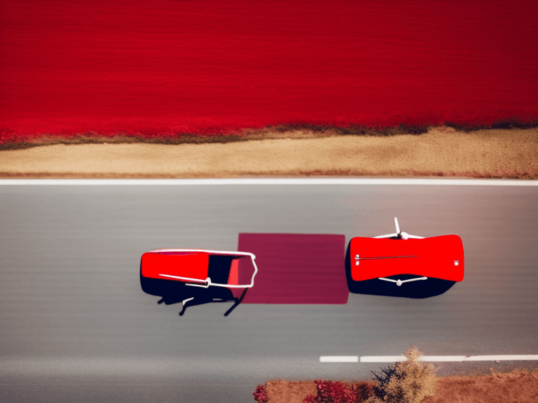 AI generated: Red car, drone shot 