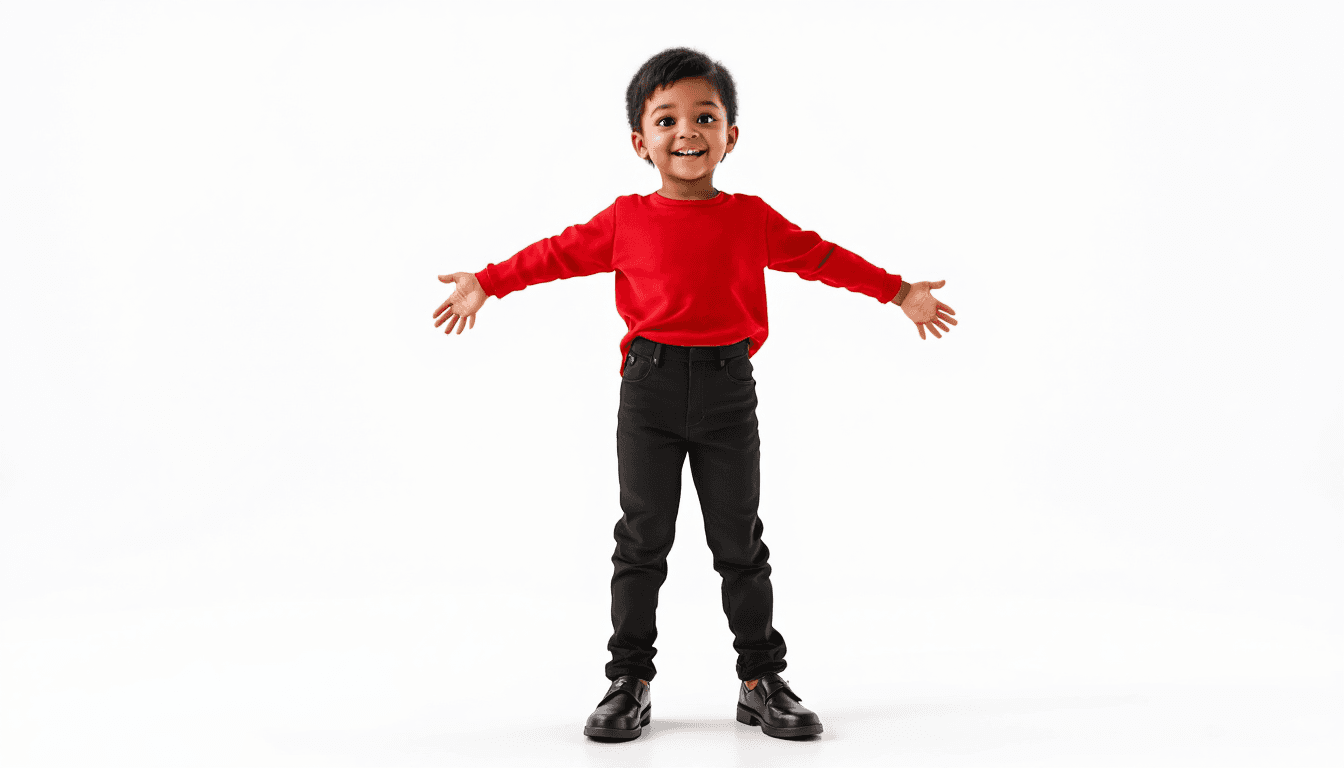 AI generated: A realistic 4D full-length photograph of an young 5 year-old American Black Girl with very short hai...