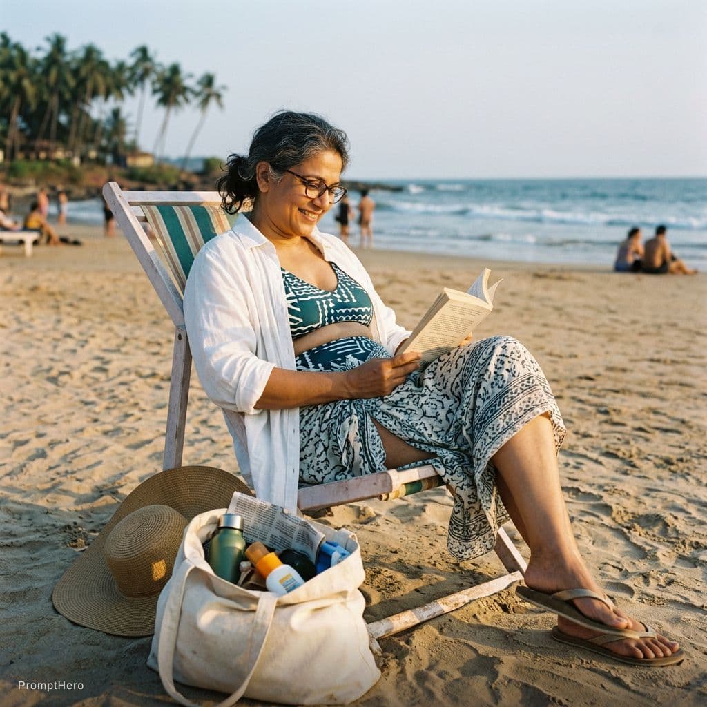 AI generated: Bikini weared indian college 50 years old  teacher