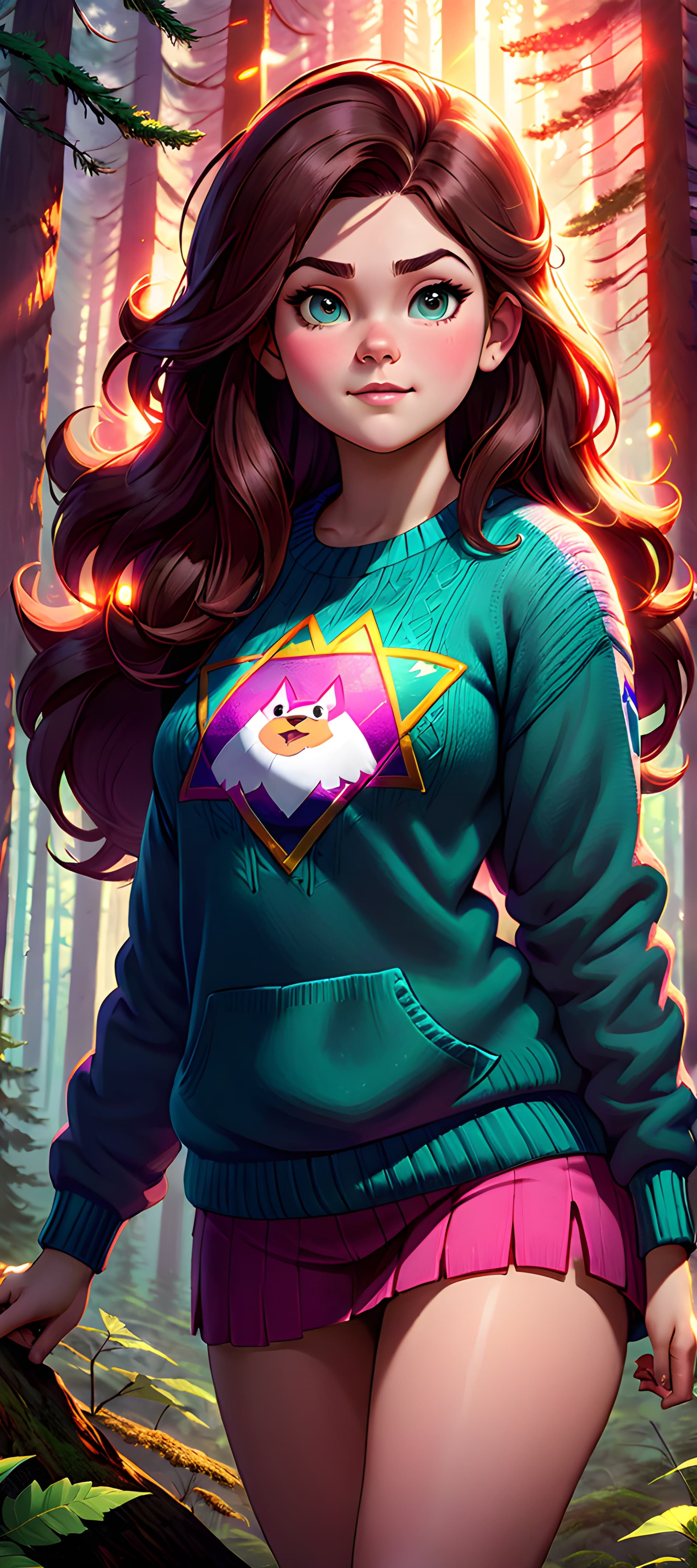 AI generated: Mabel Pines In favorite sweater, from Gravity Falls, captured in an epic photoart in the style of Ar...