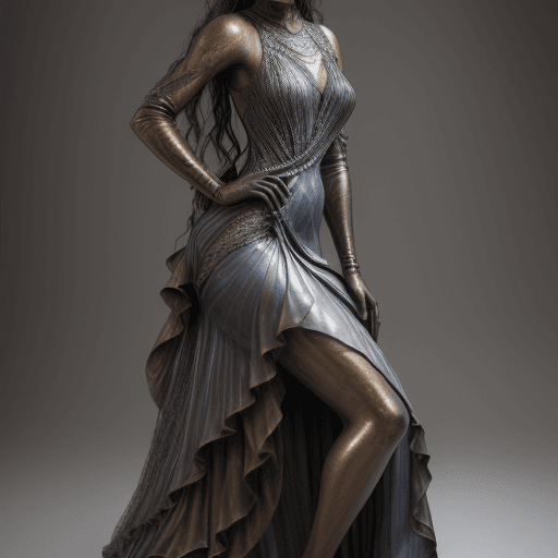 AI generated: with hair and in a modern day dress, she poses, in the style of bronze patina, multilayered texture,...