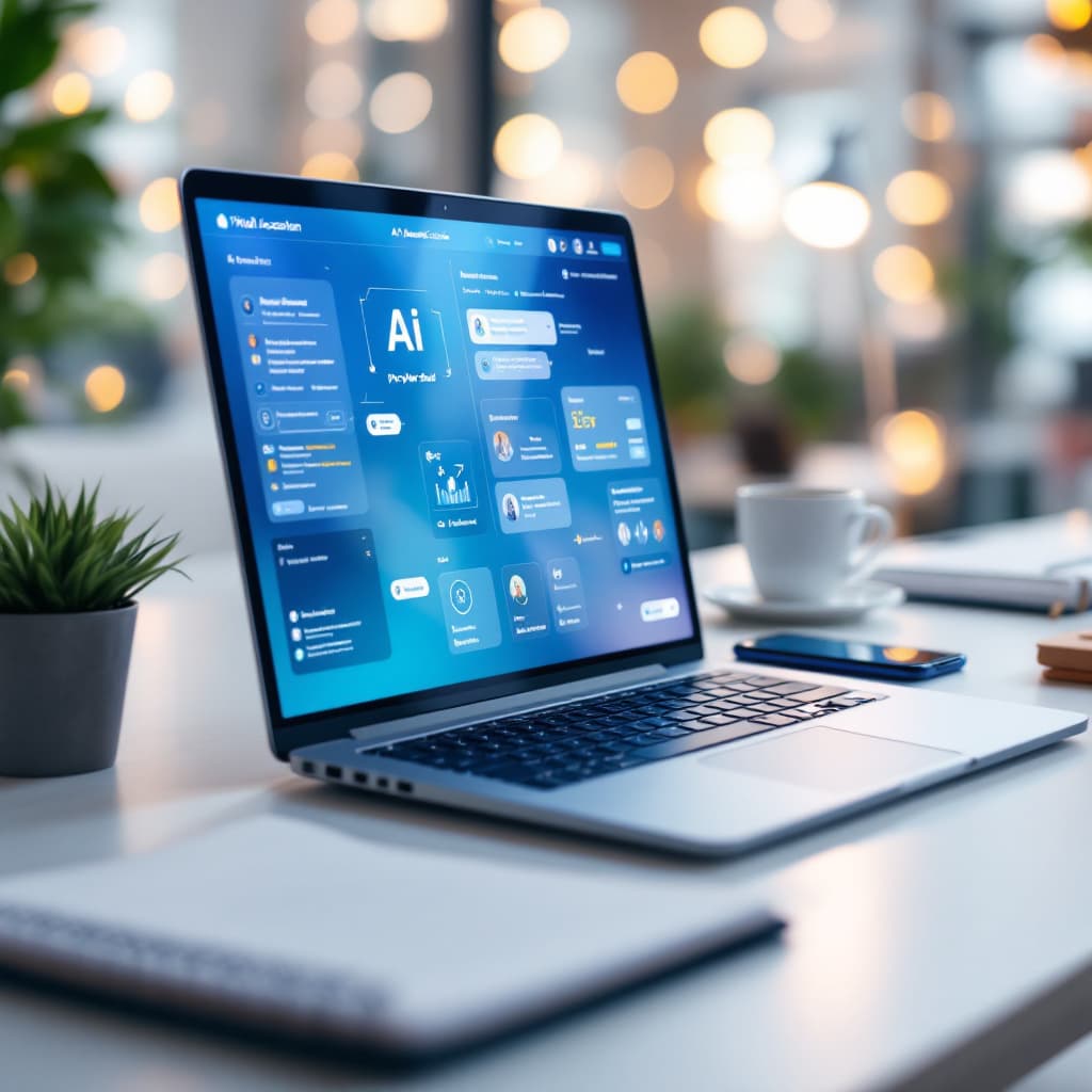AI generated: "Capture a stunning, high-resolution image of a modern workspace where a virtual assistant is active...
