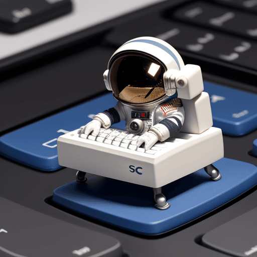 AI generated: a miniature astronaut trying to peek from esc key on keyboard

 

