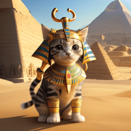 AI generated: prompt: Cute kitten transformed into an Egyptian pharaoh, wearing ancient noble clothes, with Nemes ...