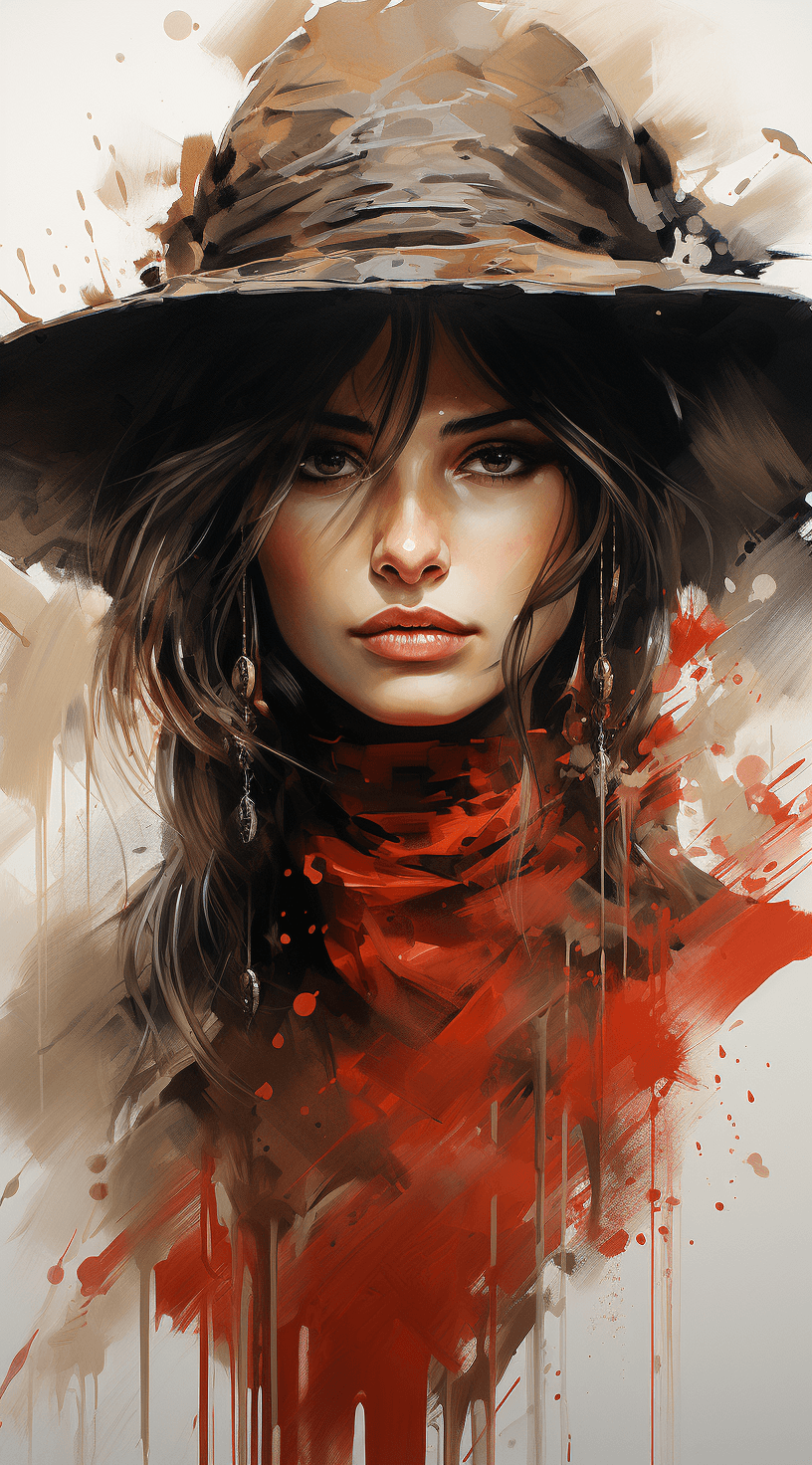 AI generated: a lady in red with a sombrero with the face of a star wars character, in the style of florian nicoll...