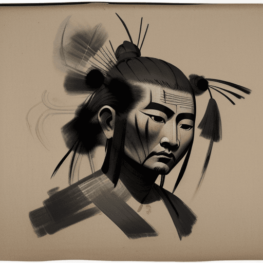 AI generated: ancient Kushite Face, black brush painting from China, in the manner of Kazuki Takamatsu, loose comp...