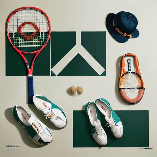AI generated: a flat lay photography of vintage tennis outfit knolling :: Wes Anderson color palette, studio light...