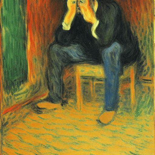 AI generated: expressionist painting of man trapped in his thoughts, monet style

