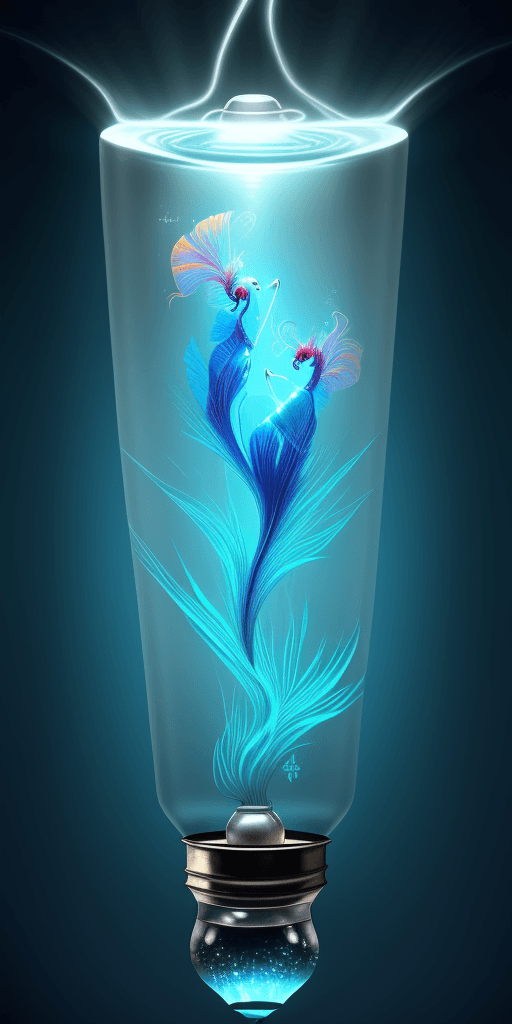AI generated: (4k 4d rfktrstyle A delicate light bulb with Siamese fighting fish swimming inside it), druidic natu...