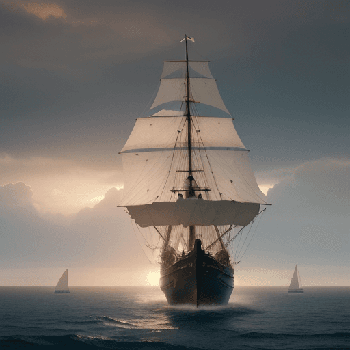 AI generated: Photo of a ultra realistic sailing ship, dramatic light, pale sunrise, cinematic lighting, battered,...