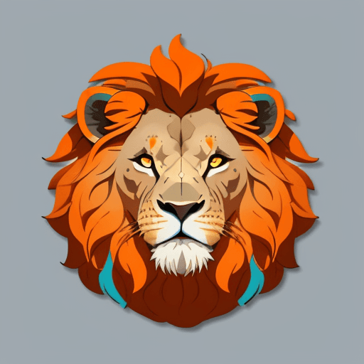 AI generated: sticker of a lion head, lion's mane is a maze, illustration style, simple, colorful with blue and or...
