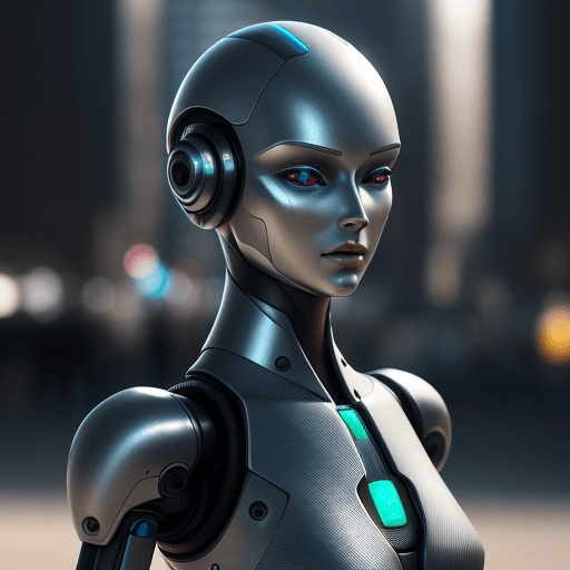 AI generated: Beautiful humanoid Android, futuristic outdoor background, hyper-realistic, shallow depth of field,