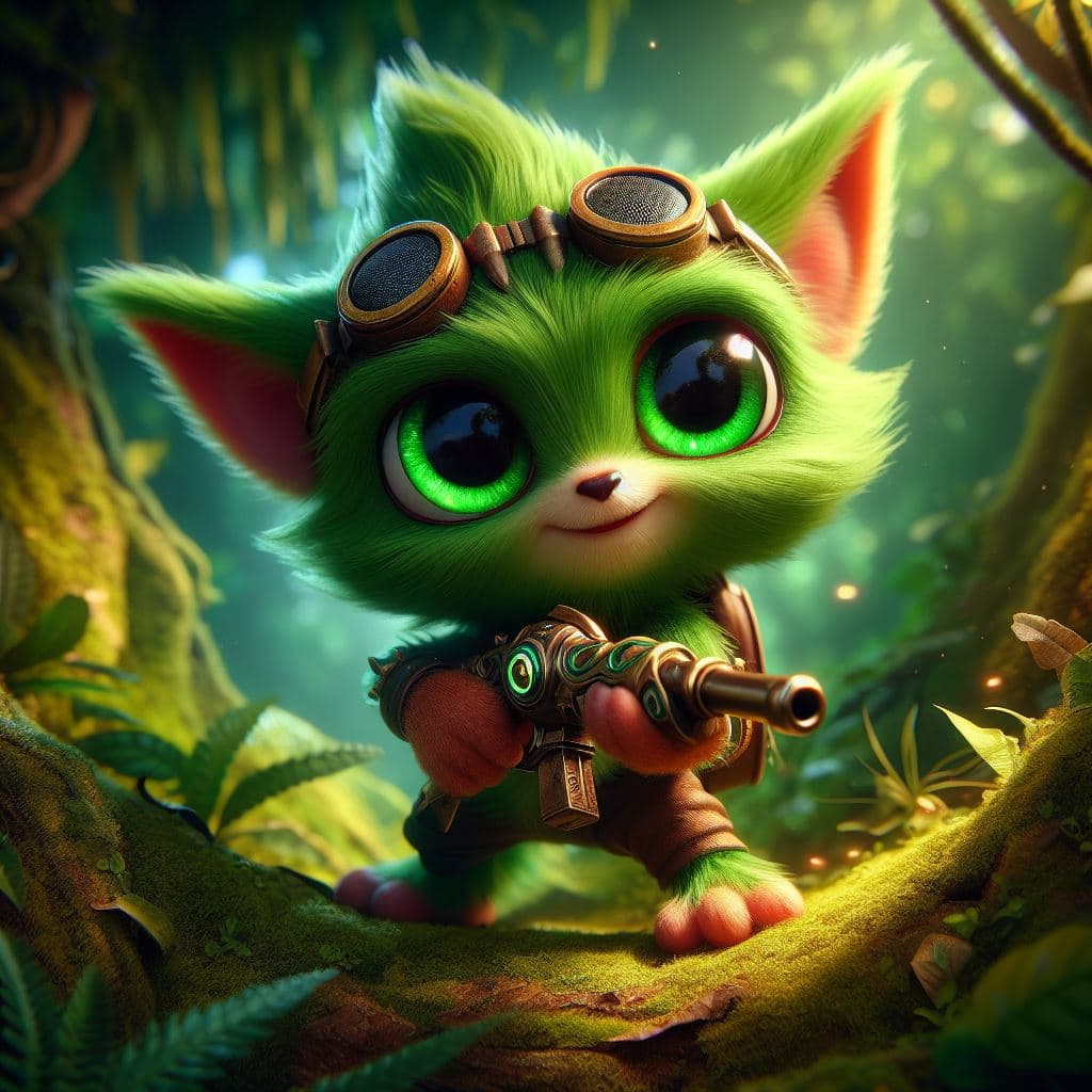 AI generated: Capture the original Teemo in a hyper-realistic photograph set amidst a lush and vibrant forest. Sho...