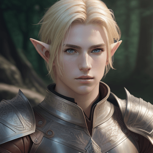 AI generated: photorealistic photo of a young male elf, stylish leather armor, blonde hair, young face, handsome, ...