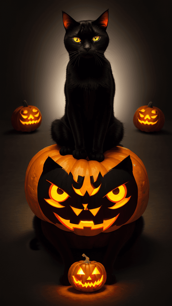 AI generated: An animated image of a black cat with orange eyes and black wings. The cat is sitting on the ground ...