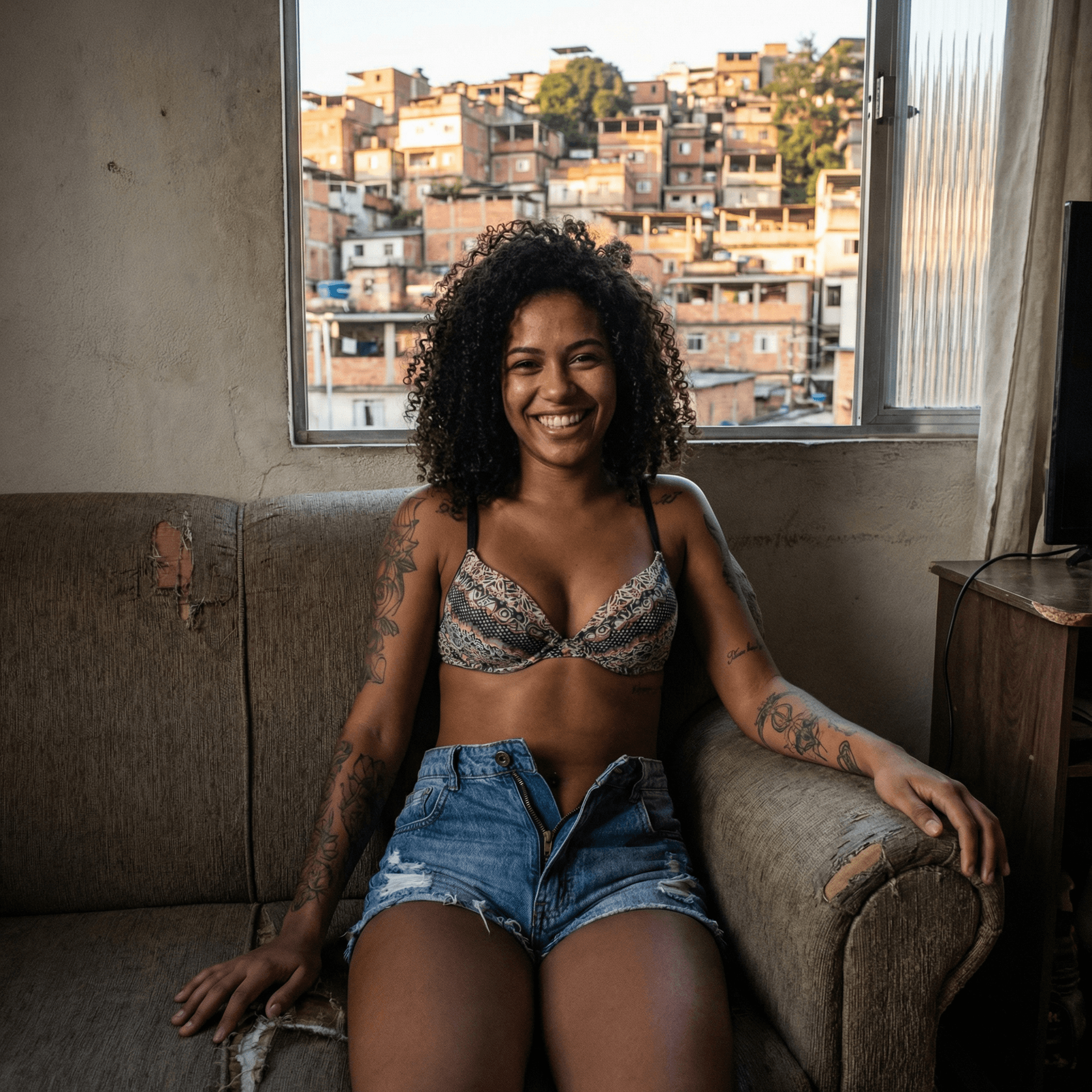 AI generated: A beautiful 23-year-old Brazilian woman, with white skin, from Rio de Janeiro, wearing extremely sho...