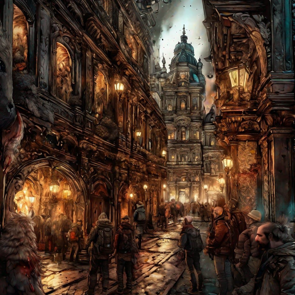 AI generated: ink bleeding into the real world as creatures emerge from portals within a large city, ultra detaile...