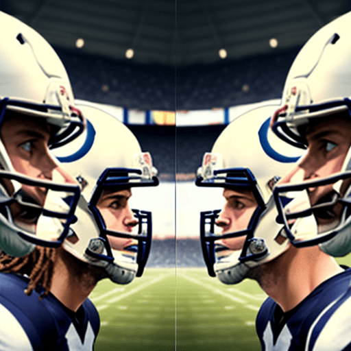 AI generated: panoramic image of American football players, wearing white helmets, looking straight into the camer...
