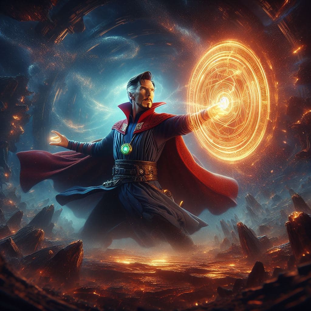 AI generated: Doctor Strange opening a portal to another dimension, masterpiece, octane rendering, 8k, raytracing