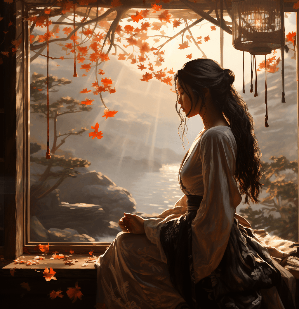 AI generated: anime korean anime korea, in the style of tj drysdale, zen-like tranquility, dappled, light red and ...