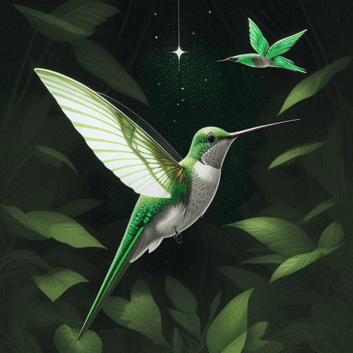 AI generated: 2D, Illustration, color ink sketch, classical ink art, Masterpiece, bird, a green elegant translucen...