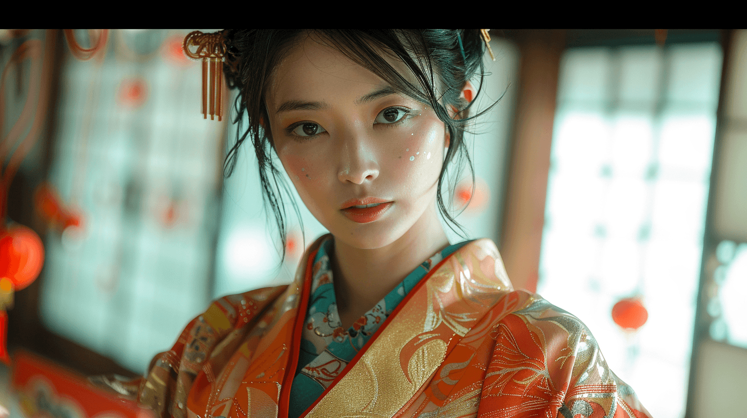 AI generated: Hyper-realistic portrait of Japanese Instagram influencer::5 Traditional yukata meets modern fashion...