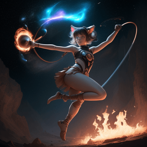 AI generated: cinematic portrait of a young beautiful pretty and cute female with a monkey tail, kitty ears and ca...