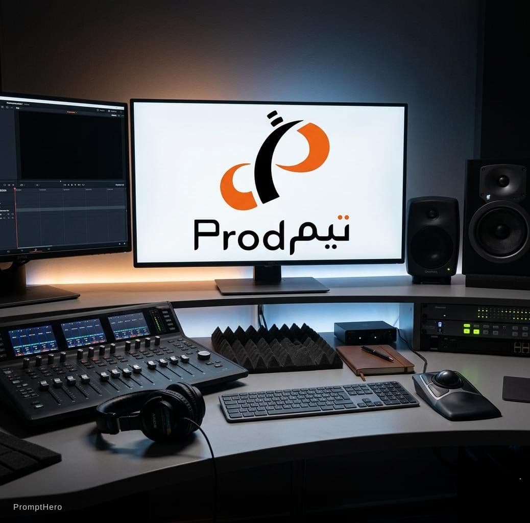 AI generated:  an image of a workspace of audiovisual workspace `
Place the company logo displayed professionally ...