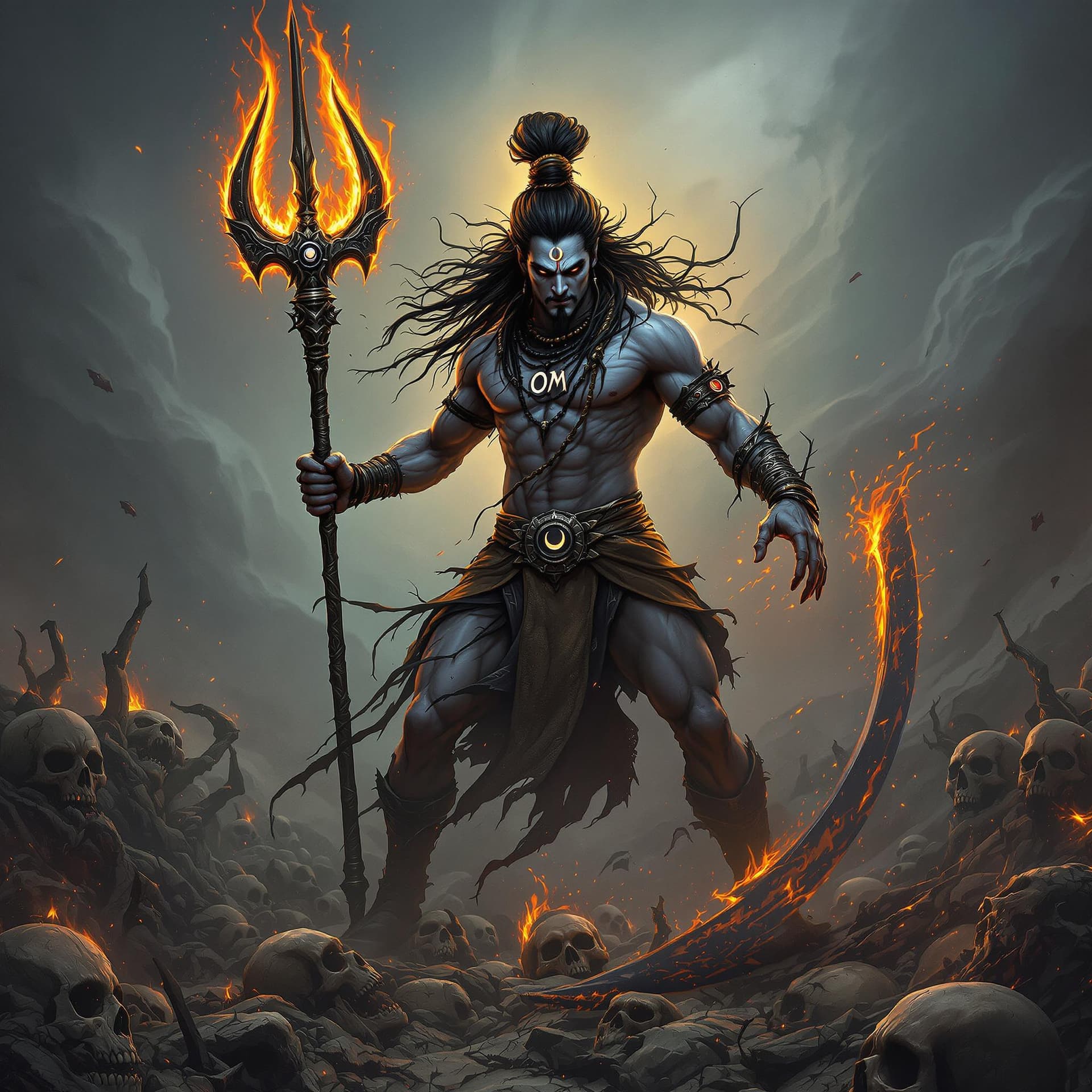 AI generated: Create a hyper realistic 128k photorealistic portrait image of a powerful Lord Shiva Muscular body L...