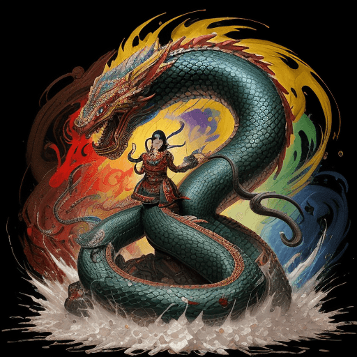 AI generated: showcase the magnificence of Orochi, colorful masterpiece, firefighter, extremely detailed snake wit...
