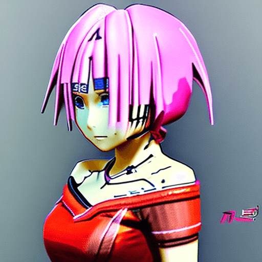 AI generated: Sakura Haruno, naruto shippuden. Make it like cyberpunk2077 with cyber implant . Stretch top, stretc...