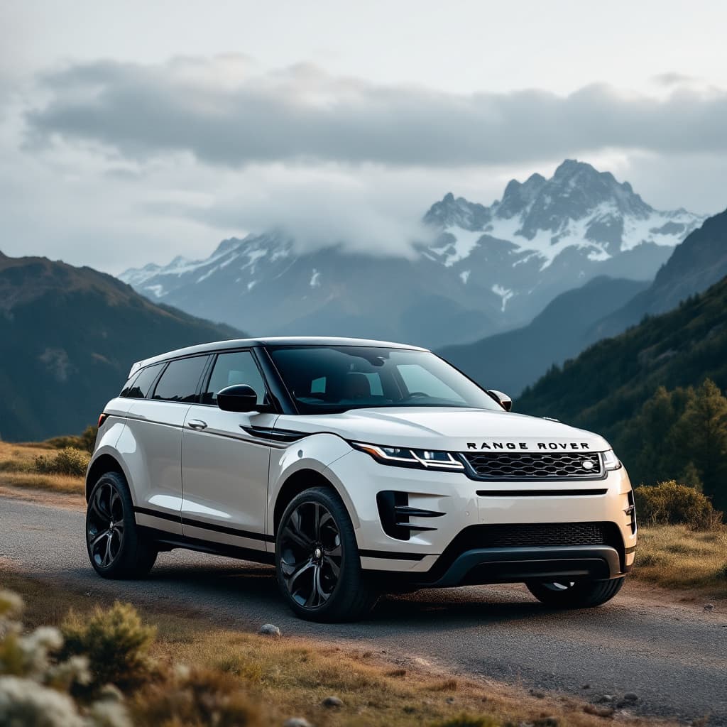 AI generated: tarzında en son model gri tek kapı Range Rover evoque marka genel taslağı, parlayan farlar, yüksek p...