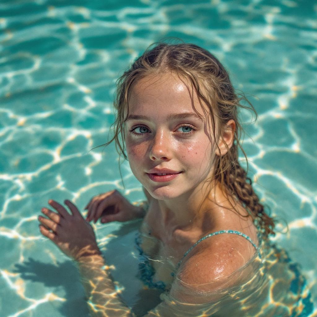 AI generated: 13 year old girl with tiny swimwuit
