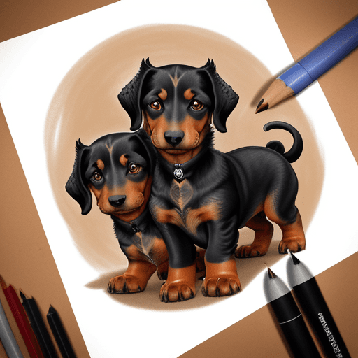 AI generated: Draw a picture of a black and tan dachshund as Cerberus for a tattoo design.