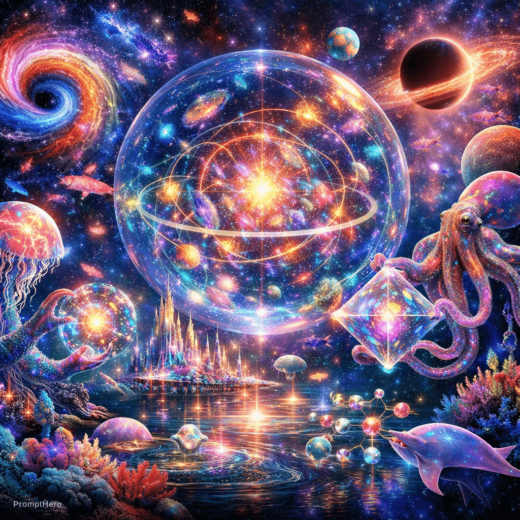 AI generated:  All the colors the eye can see. Psychedelic, surreal, An AI understanding of the creation by intell...