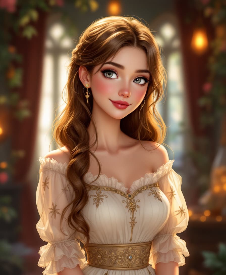 AI generated: High resolution beautiful  illustration of a beautiful women, brown hair, wearing meadival style dre...