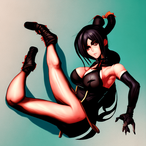 AI generated: Una mujer en una pose acrobática, con el cuerpo inclinado hacia adelante y las piernas levantadas en...