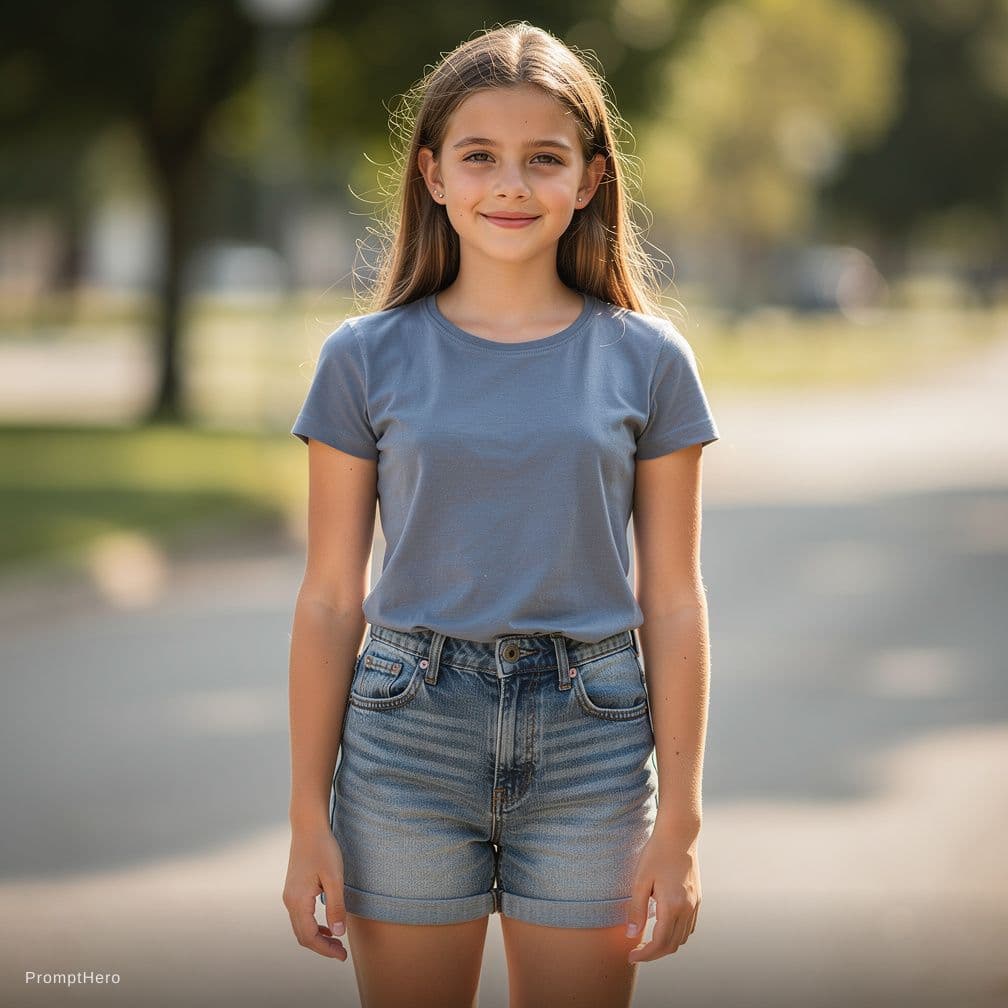 AI generated: An 14 girl
, ultra realistic,wearing shot denim