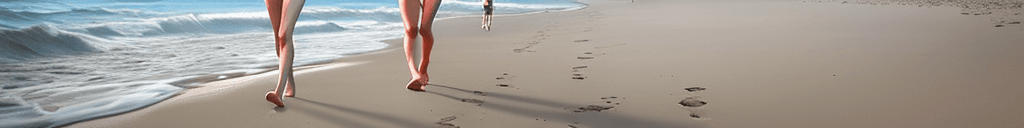 AI generated: a beautiful teen girl with light red skin, is walking on the beach, not very large breasts and hips,...