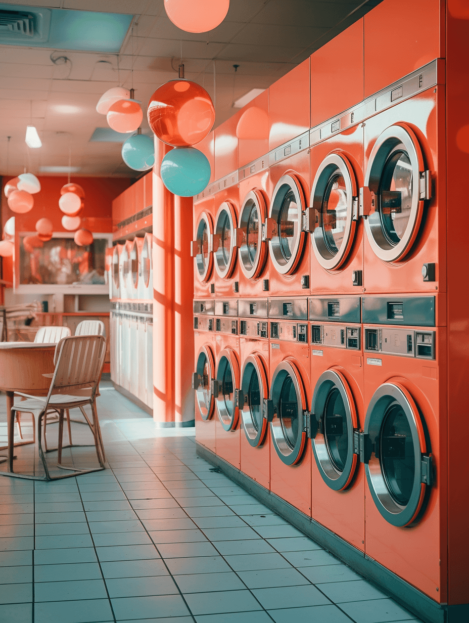 AI generated: Kodak disposable photography of laundryshop filled with laundry machines, modern, minimalism, instag...