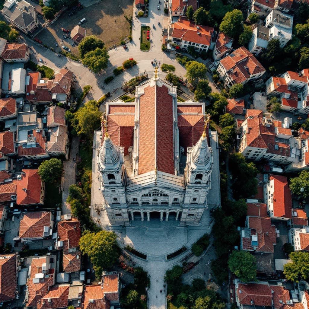 AI generated: create an arial view ofthe Church of Saint George (Bete Giyorgis), 
