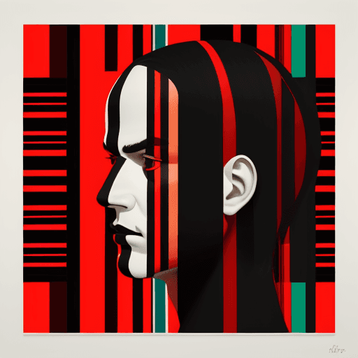 AI generated: modern art, man model face side with minimalist overlay of stripes graphic design, flat, focus on th...
