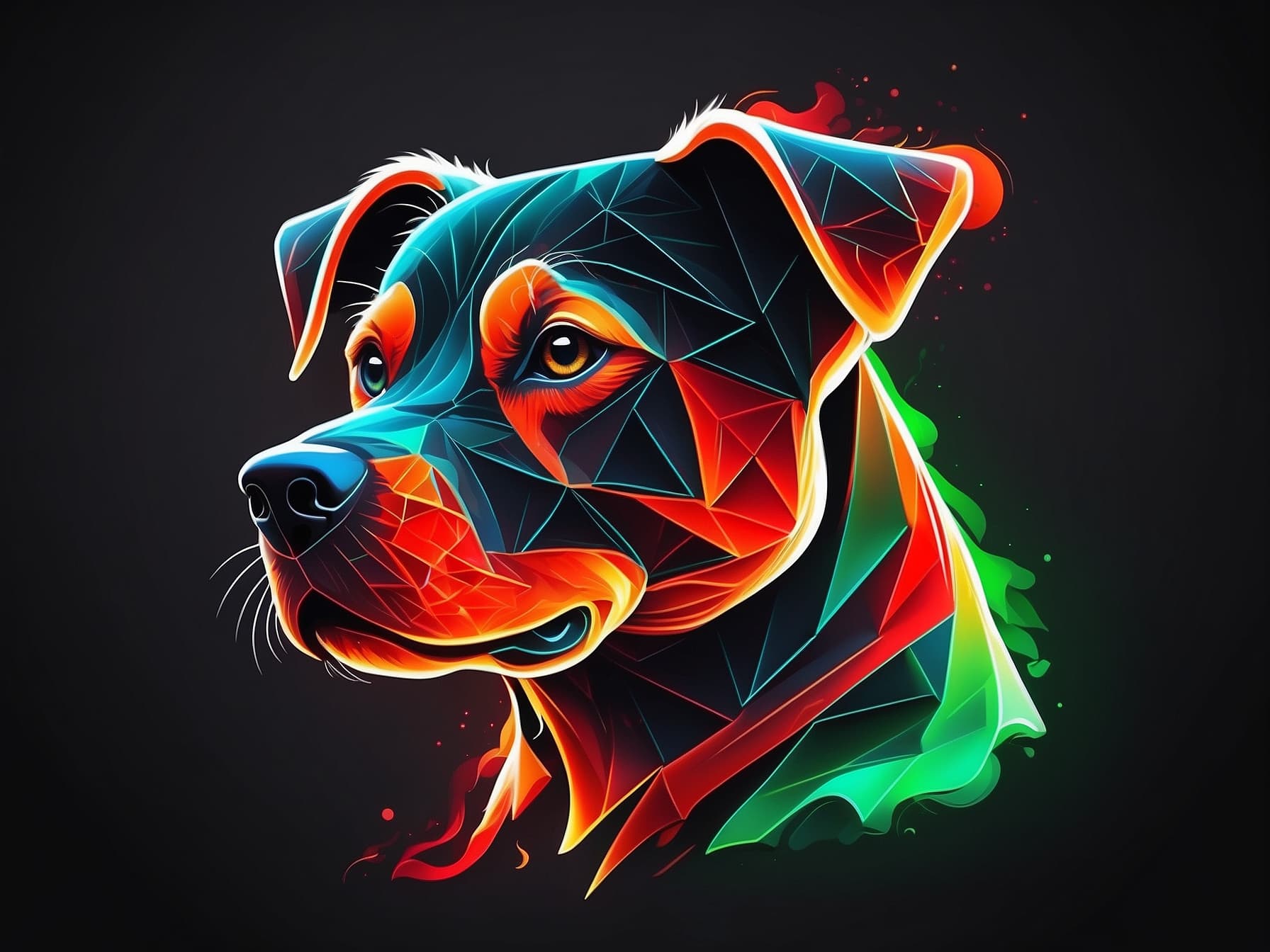 AI generated: Minimalist medium quality vector art (neon line logo) depicting a tessellated geometric dog surround...